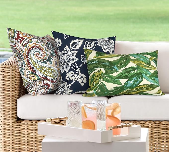 DYTXIII Pack of 2 Outdoor Waterproof Lumbar Pillow Covers ONLY, 12x20 Rectangle Decorative Double Printed Pillow Cases for Patio Couch Porch Furniture - Lush Leaf Jungle