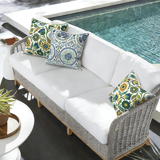 Outdoor Throw Pillow Covers Pack of 2, Decorative Water Repellent Square Pillow Cases with Piping 18x18 Inch, Fiesta Floral