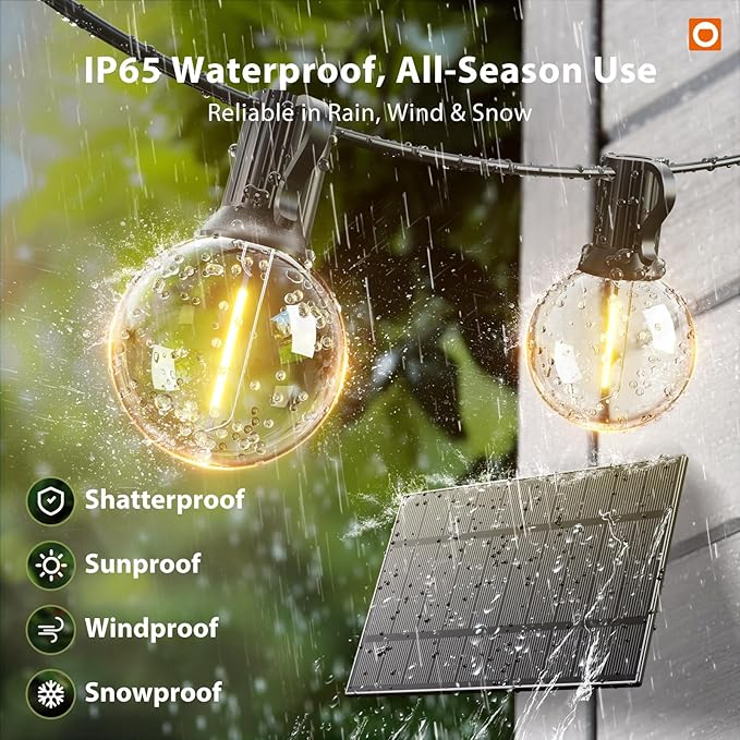 addlon 50FT Solar String Lights Outdoor Waterproof with Remote, Solar Patio | G40 Globe Solar Light with 27 LED Shatterproof Bulbs, 3 Modes, Dimmable Hanging for Outside Backyard Party