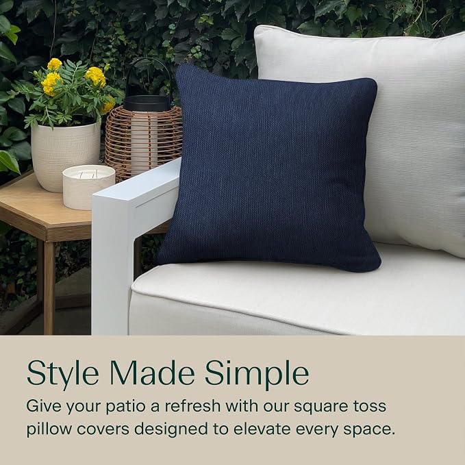 Honeycomb Outdoor Square Toss Pillow Covers, 18 x 18, 2-Pack | Textured Solid Indigo Blue Slipcovers, Water & Fade Resistant for Patio Furniture Set, Cover Only, No Insert
