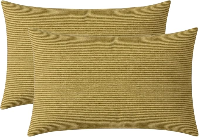 RSH DECOR: Lumbar Throw Pillows Set of 2 | 20” x 12" | All-Weather Spun Fabric | Water and Fade-Resistant | Outdoor Support Pillows for Patio Furniture | Made in USA (Luca Rib Pecan)