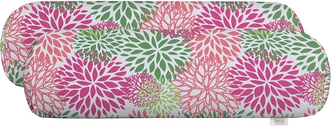 RSH DECOR: Neck Roll Bolster Pillows Set of 2 | 20” x 6" | All-Weather Spun Fabric | Water and Fade-Resistant | Outdoor Support Pillows for Patio Furniture | Floral Blooms Pink