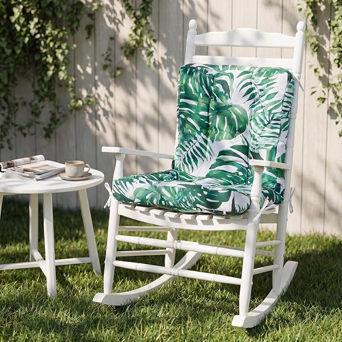 Hoteam 4 Set Outdoor Patio Chair Cushions 20 x 42 in Deep Seat Waterproof Patio Cushions Set for Furniture Replacement Removable Seat and Back (Monstera Deliciosa)