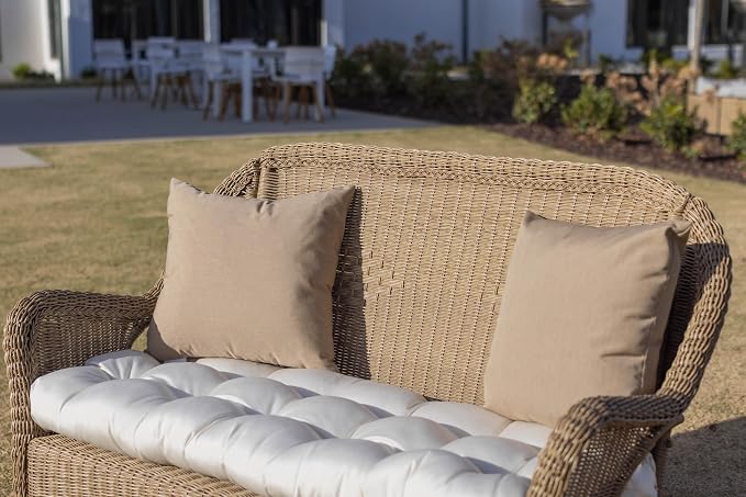 RSH DECOR: Sunbrella Square Throw Pillows Set of 2 | 20" x 20" | Water and Fade-Resistant Performance Fabric | Outdoor Pillow Covers with Down-Alternative Inserts | Canvas Antique Beige