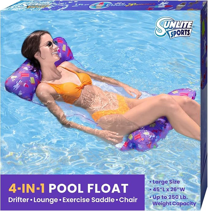 Sunlite Sports 114" x 89" Inflatable Water Mat Pool Float, Floating Raft for Swimming Pool, Beach and Lake, Ultimate Comfortable Lounging Mattress, Island Swim Floaty for Family Fun