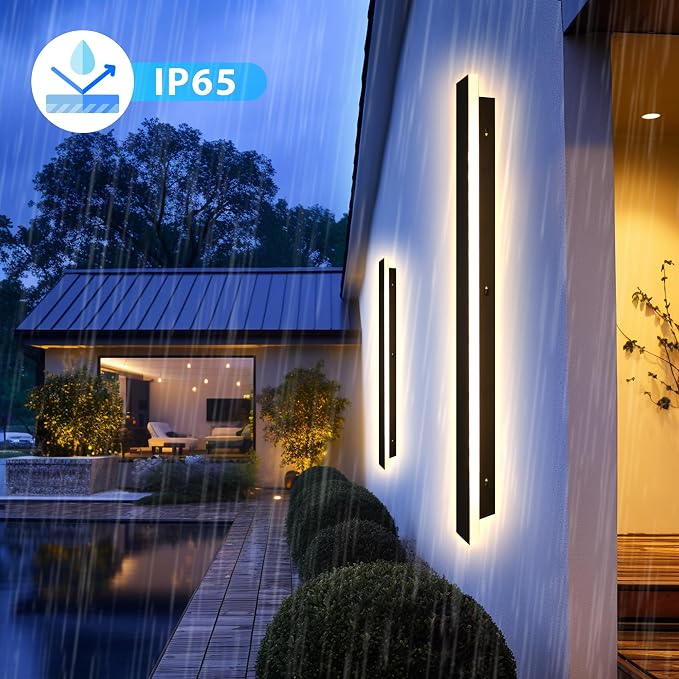 Outdoor Wall Light LED Long Wall Sconce 11.82in Ip65 Waterproof Black Modern Outdoor Lights 3000k 9W Metal Exterior Light Fixture for Porch Light Patio Front Door Yard Garden Villa Living Room