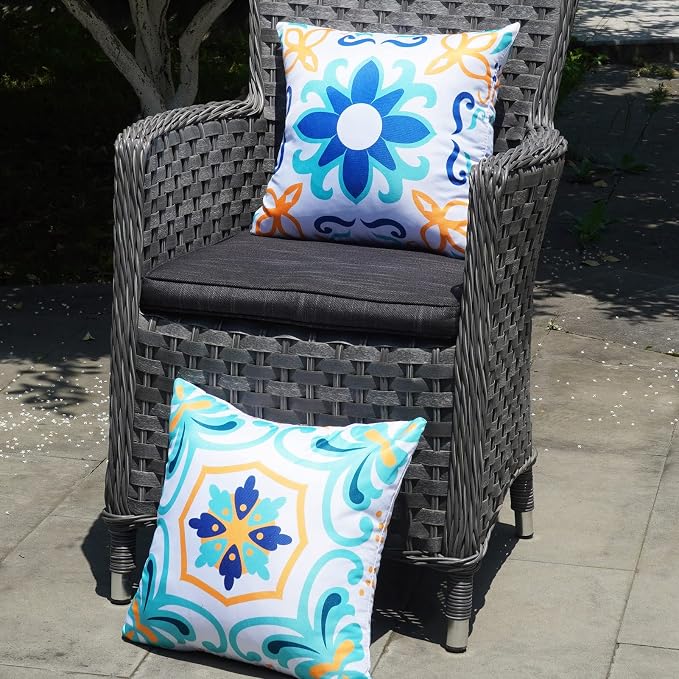 ONWAY Outdoor Boho Pillow Covers Waterproof 16x16 Set of 4 Floral Farmhouse Decorative Outdoor Throw Pillows for Bench Couch Patio Furniture Decorations