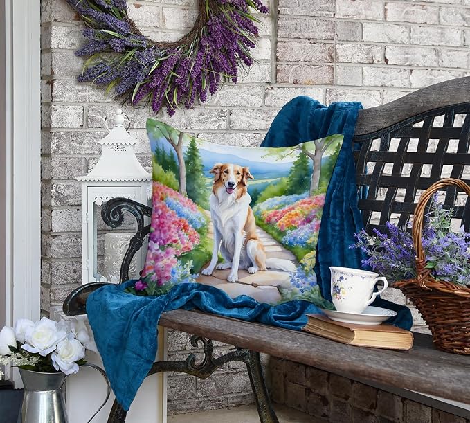 Caroline's Treasures Borzoi Spring Path Throw Pillow Machine Washable, Indoor Outdoor Decorative Pillow for Couch, Bed or Patio, 18Hx18W