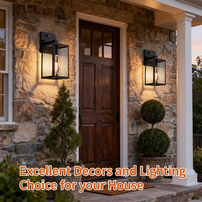 Dusk to Dawn Outdoor Porch Lighting Fixtures Wall Mount, Sensor Exterior Wall Light for House, Ouside Lantern Lamp, Waterproof Wall Sconce Lights, Black Metal Coach Light for Garage Entryway
