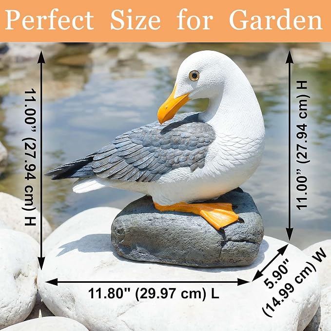 Real Seagull Outdoor Statue,Garden Bird Sculpture,Beach Statue Decor,Resin Animal Seabird Ornaments,Coastal Beach Decor for Outdoor Table Decor for Garden,Terrace,Lawn,Yard