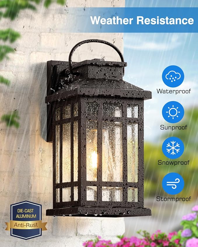 Exterior Lighting Fixtures, Oil Rubbed Bronze Dusk to Dawn Outdoor Light, 100% Aluminum Outdoor Porch Lights Wall Mount, Waterproof Exterior Wall Sconce for Patio, 2-pack Outside Garage Lantern