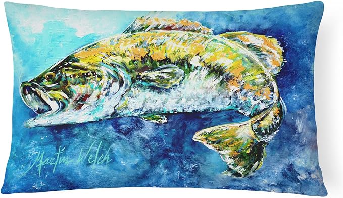 Caroline's Treasures MW1210PW1216 Bobby Bass Canvas Fabric Decorative Pillow Machine Washable, Indoor Outdoor Decorative Pillow for Couch, Bed or Patio, 12HX16W