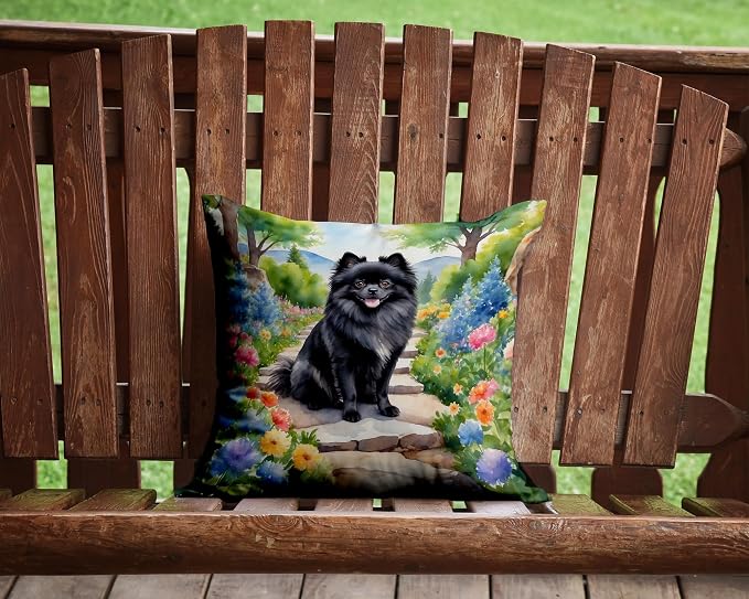 Caroline's Treasures Pomeranian Spring Path Throw Pillow Machine Washable, Indoor Outdoor Decorative Pillow for Couch, Bed or Patio, 14Hx14W