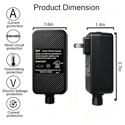 24V Power Supply for Low Voltage Landscape, 24V 1A 24W Outdoor Power Adapter,Permanent Outdoor LED Transformer Replacement-Black