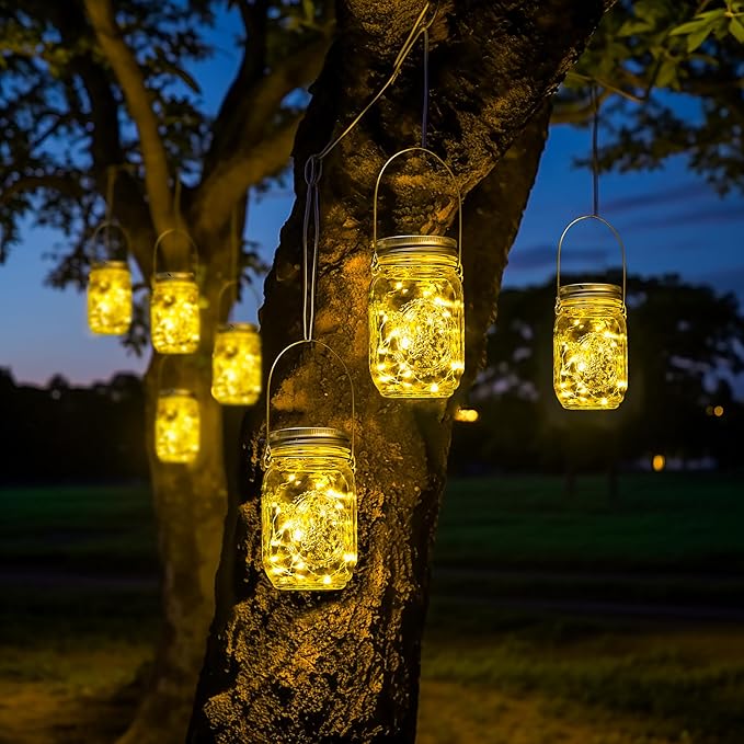 GIGALUMI Solar Mason Jar Lights, 8 Pack 30 Led String Fairy Lights | Garden Lights Outdoor Waterproof Metal Lid Hanging Solar Lanterns for Outdoor, Garden, Patio, Lawn, Balcony Decoration