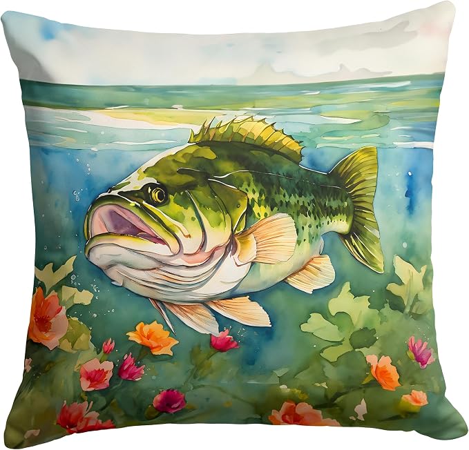 Caroline's Treasures Largemouth Bass Throw Pillow Machine Washable, Indoor Outdoor Decorative Pillow for Couch, Bed or Patio, 18Hx18W