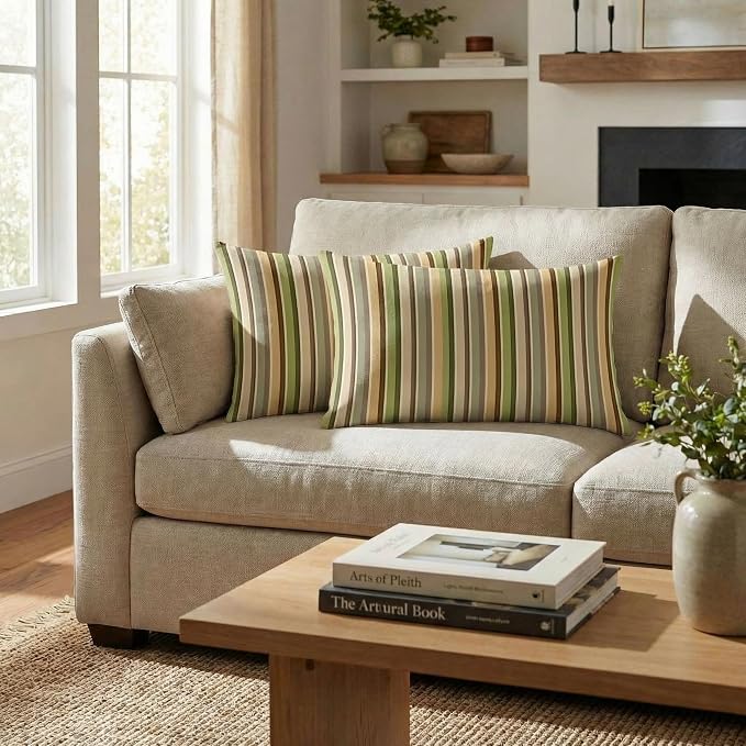 RSH DECOR: Designer Select Sunbrella Jumbo Lumbar Pillows Set of 2 | 26" x 16" | Water and Fade-Resistant Performance Fabric | Indoor Outdoor Accent Pillows | Made in USA (Samuel Meadows)