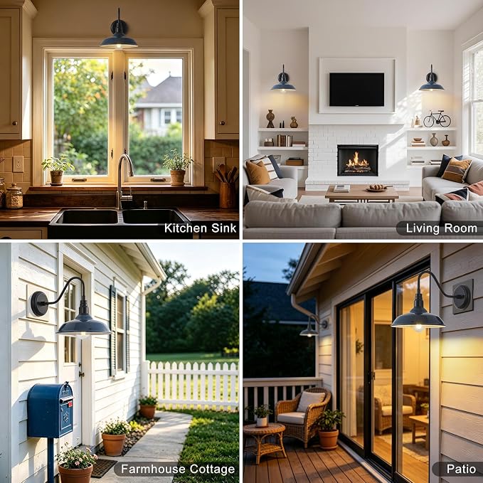 10 Inch Dome Gooseneck Lights Outdoor, Indigo Blue Exterior Barn Light for House, Outdoor Farmhouse Lights Fixture, Outside Wall Sconce Lighting for Porch, Garage, Front Door