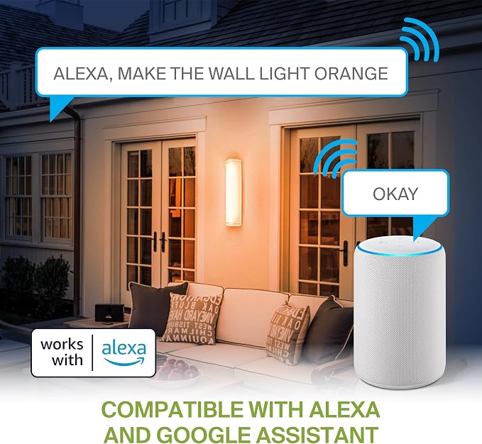 ASD 24 Inch Smart RGBW LED Outdoor Sconce Lights - 23W 120-277V 2700-6500K Nickel Exterior Lighting Fixtures, Remote Control Alexa Exterior Lights for House, Patio Wall Light Fixture ETL