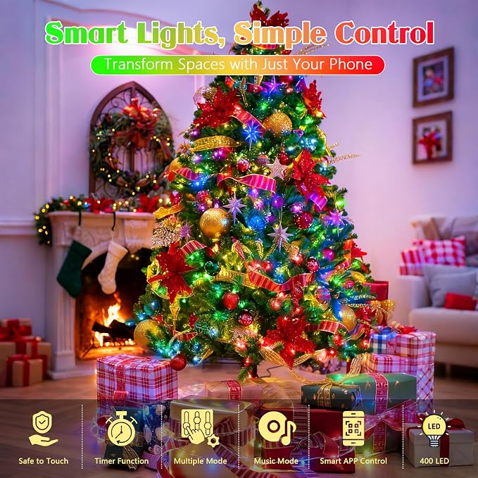 2025 New 138FT 400LED Smart Color Changing Christmas String Lights Outdoor App Control RGB LED String Lights with Remote & Timer, Waterproof Twinkle Christmas Tree Lights Indoor For Holiday Xmas Decor