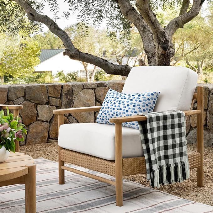 DYTXIII Pack of 2 Outdoor Waterproof Lumbar Pillow Covers ONLY, 12x20 Rectangle Decorative Double Printed Pillow Cases for Patio Couch Porch Furniture - Brush Blue