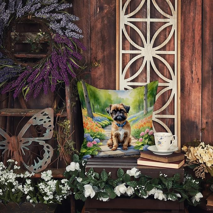 Caroline's Treasures Brussels Griffon Spring Path Throw Pillow Machine Washable, Indoor Outdoor Decorative Pillow for Couch, Bed or Patio, 14Hx14W