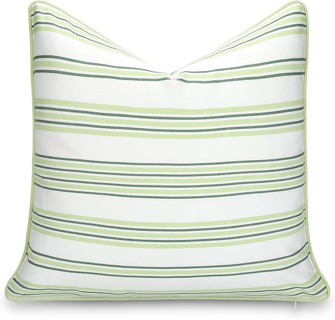 Hofdeco Premium Coastal Hampton Outdoor Performance Throw Pillow Cover Only, 20"x20" Water Repellent, UV and Fade Resistant for Backyard, Couch, Poolside, Grass Green Woven Bayside Stripes