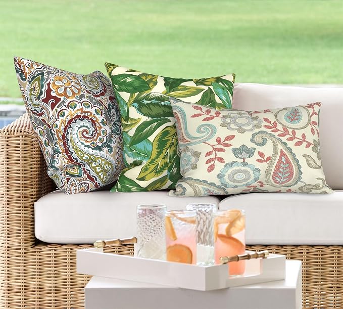 DYTXIII Pack of 2 Outdoor Waterproof Lumbar Pillow Covers ONLY, 12x20 Rectangle Decorative Double Printed Pillow Cases for Patio Couch Porch Furniture - Paisley Vintage