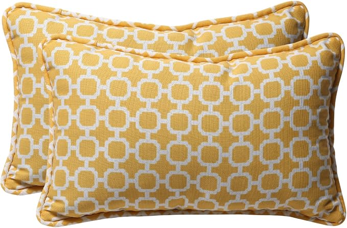 Pillow Perfect Trellis Indoor/Outdoor Throw Pillows, 2 Count, Lumbar - 11.5 x 18.5, Yellow Hockley Banana