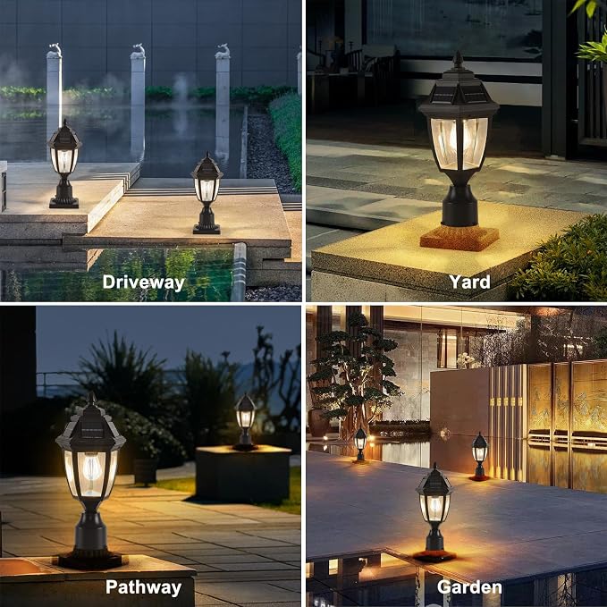Solar Post Lights 2 Pack, Motion Sensor Solar Post Light without Base | Solar Post Lantern Without Pier Mount Base, Waterproof Solar Powered Post Light Fixture for Patio Yard Garden