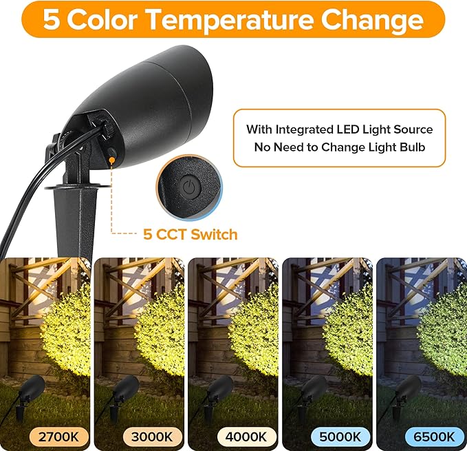 LUTEC 5CCT 12V Low Voltage Landscape Lighting Die-cast Aluminum Spot Lights with Connectors, IP65 Outdoor Landscape Spotlights, 7W 650LM for Tree Garden, 8 Pack (No Transformer Kits)