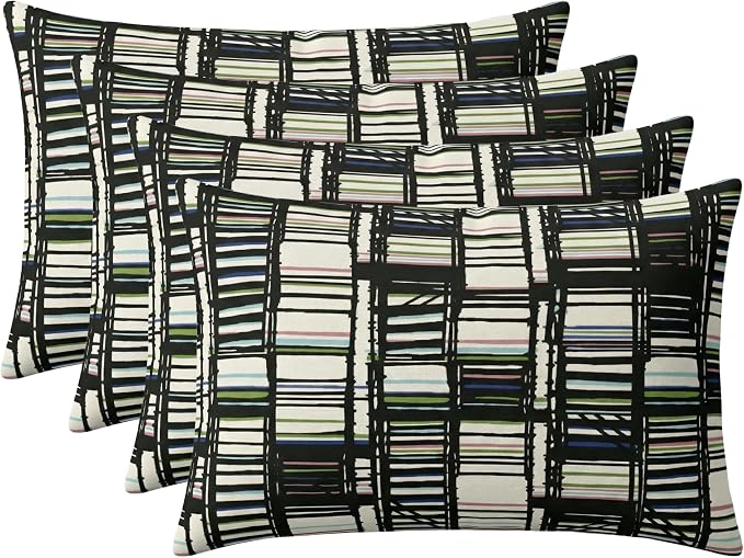 RSH DECOR: Sunbrella Lumbar Throw Pillows Set of 4 | 20" x 12" | Water and Fade-Resistant Performance Fabric | Outdoor Pillow Covers with Down-Alternative Inserts | Made in USA (Animation Electric)