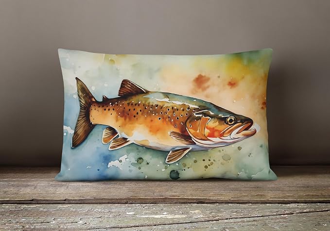 Caroline's Treasures DAC2779PW1216 Brown Trout Throw Pillow Machine Washable, Indoor Outdoor Decorative Pillow for Couch, Bed or Patio, 12HX16W