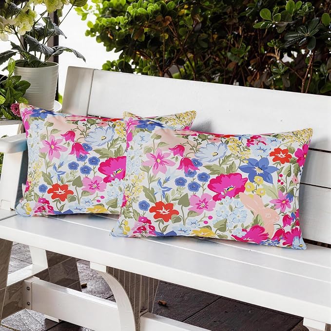 Adabana Outdoor Waterproof Floral Pillow Covers 12x20 Inch | Colorful Outdoor Pillow Covers Summer Decirative for Patio Furniture Porch Garden Pillows