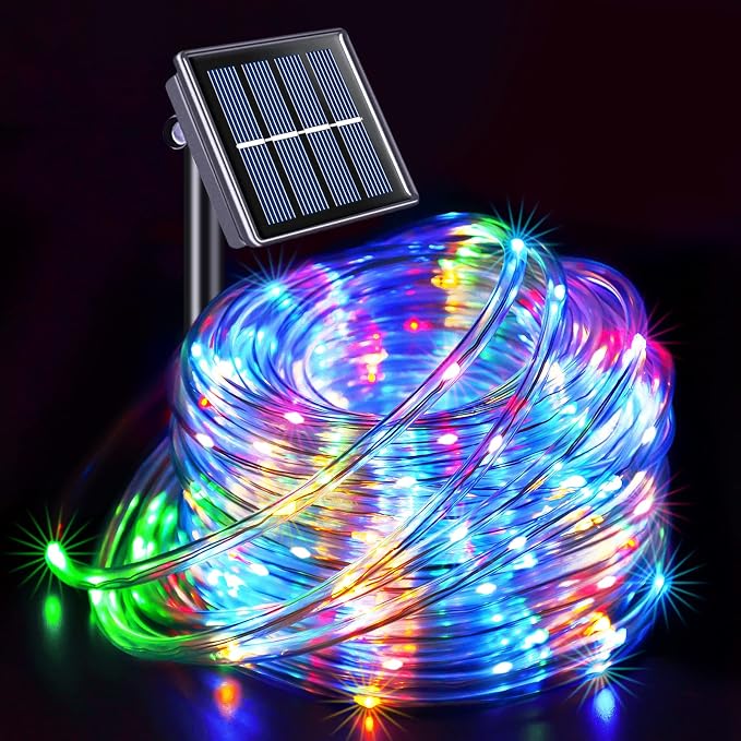 JMEXSUSS Trampoline Accessories 66ft 200 LED Trampoline Lights with 8 Modes | IP 65 Waterproof Solar Rope Lights Outdoor, Solar Patio Lights for Fence Garden Yard Backyard Tree Slide (Multicolor)