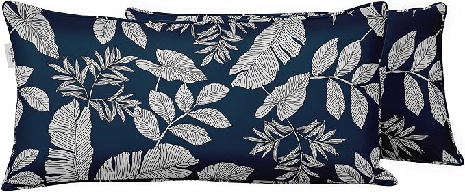 Indoor/Outdoor Polyester Fabric Lumbar Pillow Cover, All-Weather Waterproof Rectangular Cushion Case for Patio Furniture, 12 x 18 Set of 2 - Leaves-20