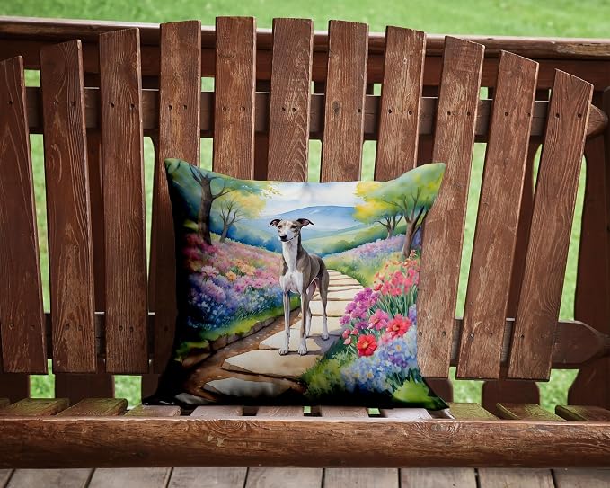 Caroline's Treasures Whippet Spring Path Throw Pillow Machine Washable, Indoor Outdoor Decorative Pillow for Couch, Bed or Patio, 14Hx14W