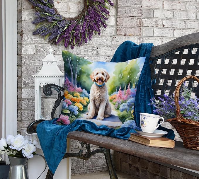 Caroline's Treasures Labradoodle Spring Path Throw Pillow Machine Washable, Indoor Outdoor Decorative Pillow for Couch, Bed or Patio, 18Hx18W