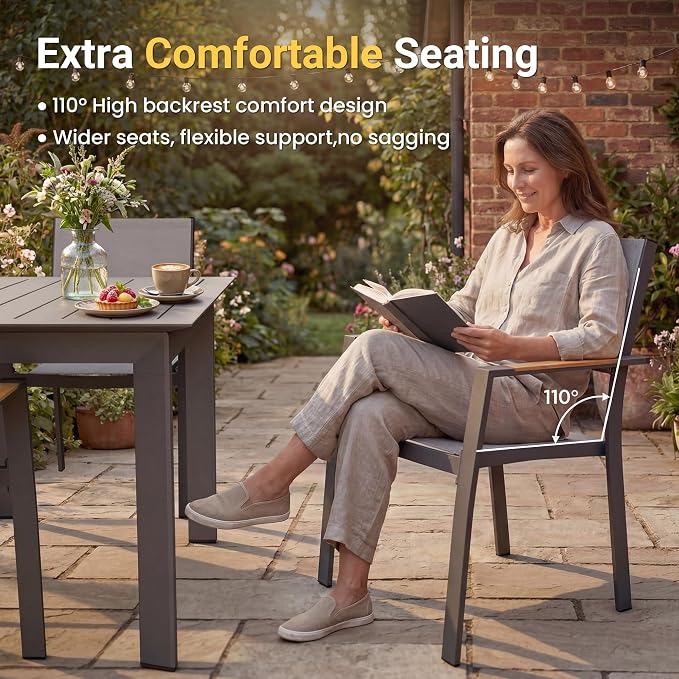FansaFurn Patio Furniture Set with 121" Extendable Dining Table, Patio Table Set for 4–8 People, All-Weather Aluminum Outdoor Furniture, Outdoor Dining Set for Backyard, Porch, and Garde, Grey