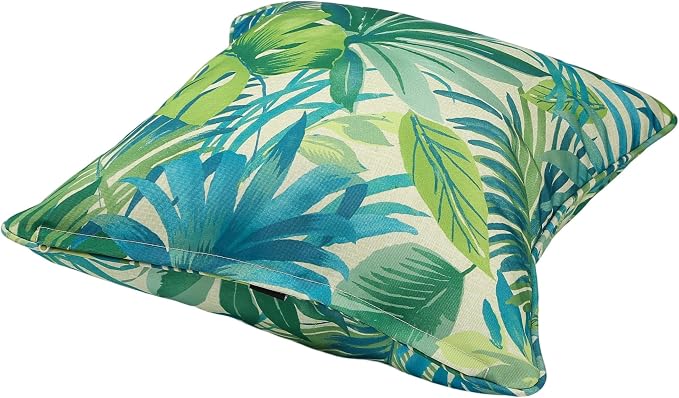 Outdoor Throw Pillow with Insert 18x18 Inch, Set of 2, Piping Edge Waterproof Fade Resistant Decorative Fluffy Pillows for Patio Furniture Chair Bench Couch Sofa - Green Palm Leaves