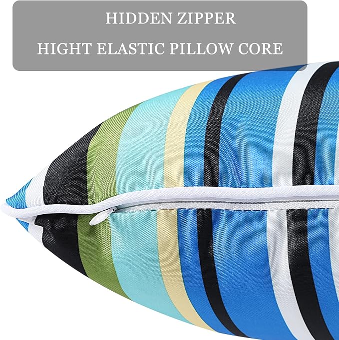 Enipate Outdoor Lumbar Pillows with Inserts, Water Resistant 12 x 20 Inch Striped Toss Pillows for Patio Furniture Decor, Pack of 2