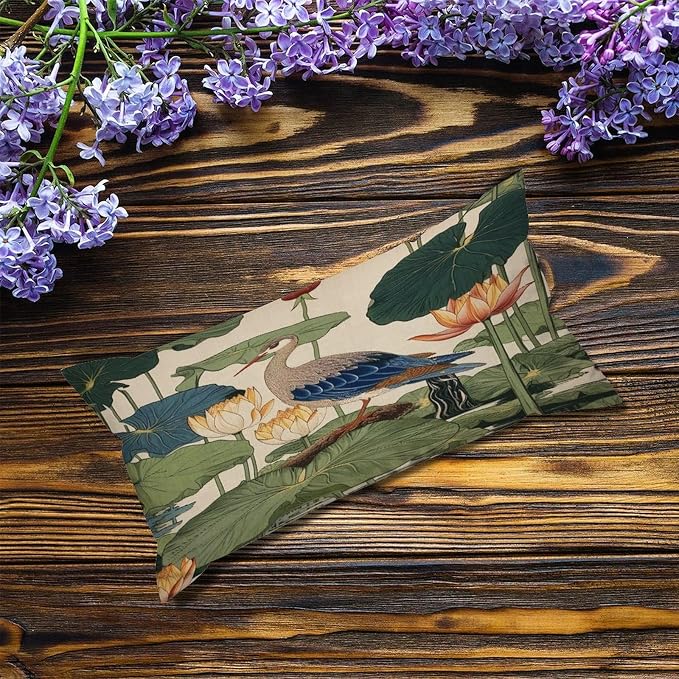 Zipped Pillow Cases for Home Decor Chinese Pond Bird Throw Pillow Cover Set of 2 Farmhouse Cushion Cover Cases for Living Room Club Home Decor 12x24in