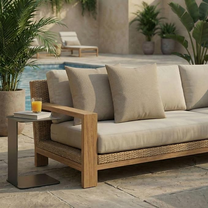 RSH DECOR: Sunbrella Square Throw Pillows Set of 2 | 20" x 20" | Water and Fade-Resistant Performance Fabric | Outdoor Pillow Covers with Down-Alternative Inserts | Made in USA (Vesper Alpaca Stone)