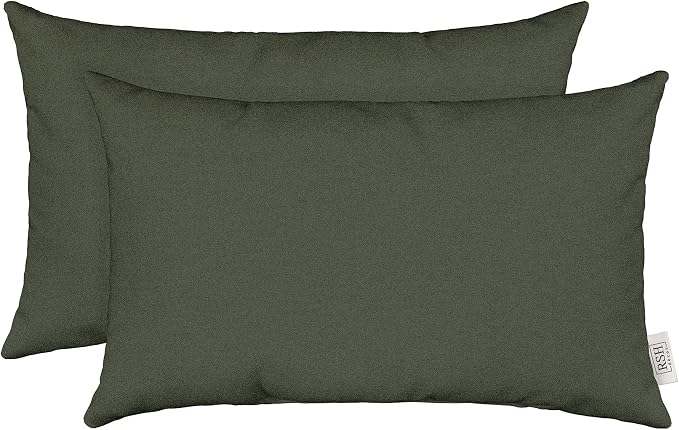 RSH DECOR Sunbrella 26" x 16" Lumbar Throw Pillows Set of 2 | Water and Fade-Resistant Performance Fabric | Outdoor Pillow Covers with Down-Alternative Inserts | Made in USA (Cast Ivy Green)