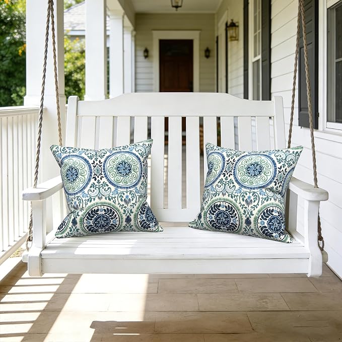 LVTXIII Outdoor Pillows 20x20 Inch, 2 Pack Large Decorative Square Throw Pillows with Inserts for Couch, Bed, Floor Seating, Patio Furniture, Coastal Medallion