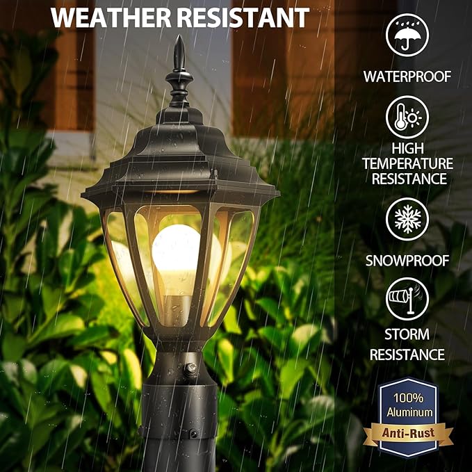Lamomo Updated Large Size Dusk to Dawn Outdoor Post Lights, Waterproof Aluminum Lamp Post Light Fixture, Lamp Posts Outdoor Lighting Pole Lantern for Yard Patio Pathway Garden