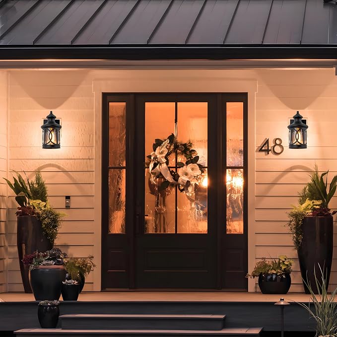 2-Pack Outdoor Wall Lights, Porch Lights, Waterproof Outdoor Wall Sconce, Exterior Light Fixtures Matte Black with Clear Glass Shade for House Garage Patio Front Door Balcony