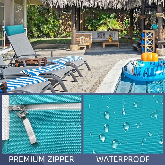 Chaise Lounge Head Pillow, 2 Pack Outdoor Patio Pillows with Adjustable Strap, Lounge Head Resting Pillow for Recliner Beach Pool Lounger Office Chair，Water Resistant Light Blue