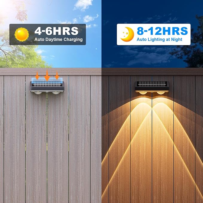 Solar Fence Lights,8 Pack Deck Light,Led Lights Warm White Outdoor Wall Lights,IP45 Solar Powered Light Waterproof for Backyard/Pool/Railing/Patio/Porch/Step/Outside/Garden (Black)