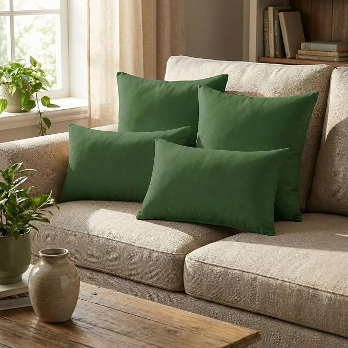 RSH DECOR: Outdura Lumbar & Square Pillows Set of 4 | 20" x 12" & 20" x 20" | Water and Fade-Resistant Performance Fabric | Outdoor Throw Pillows | Made in USA (Clover Green)